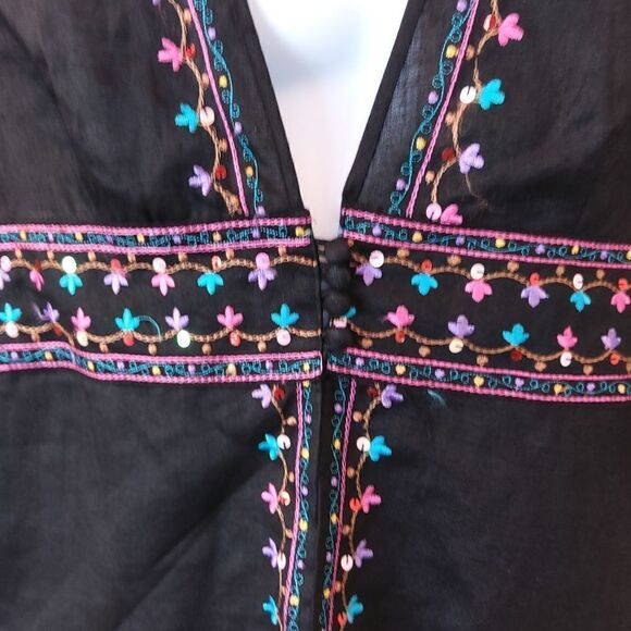 Silkland unlined black sequins and embroider three-quarter sleeve linen jacket - Picture 4 of 11